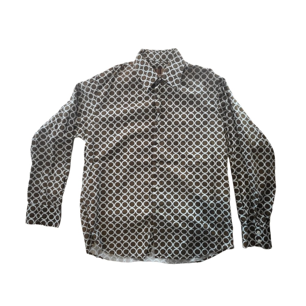 Vintage Roar Mens XXL Geometric Brown Blue Long Sleeve Button Up Shirt Retro Y2K